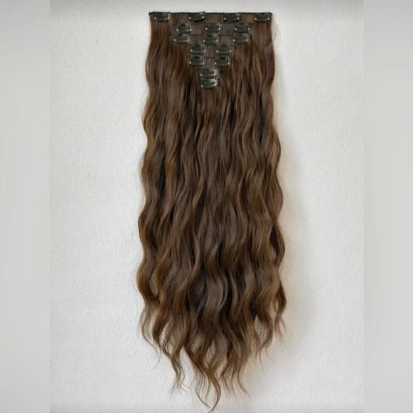 Human hair Blend Copper Brown 22 In Clip in Hair Extensions