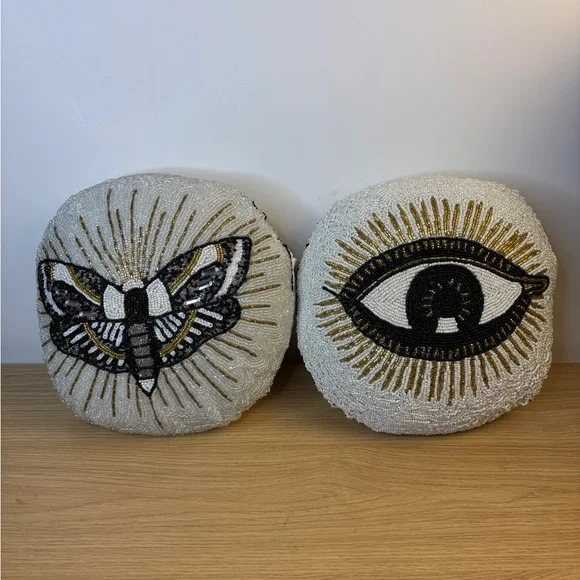 MT Jones Beaded Eye and Moth Decorative‎ Pillows