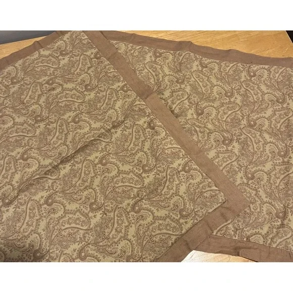 VTG Ethan Allen‎ Linen Boho Paisley 2 Standard Pillow Shams Bedding Browns Red