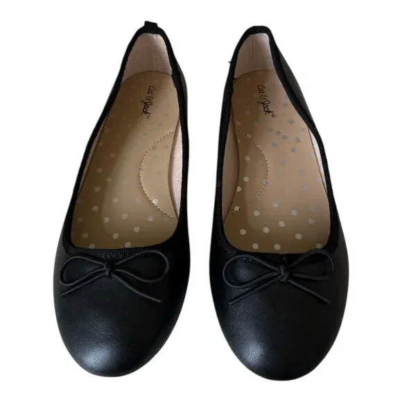 Girls Black Ballet Flats Size 1 Slip On Dress Shoes Formal Shoes Cat & Jack Kids