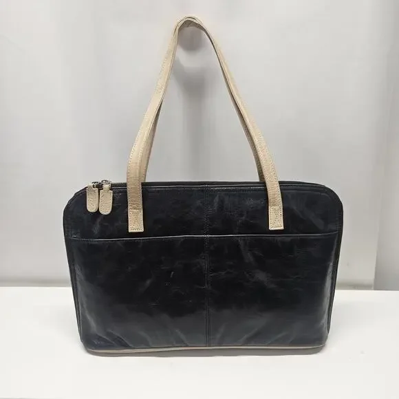 Latico Black & Tan Leather Briefcase Shoulder Bag Purse Satchel Carry Large