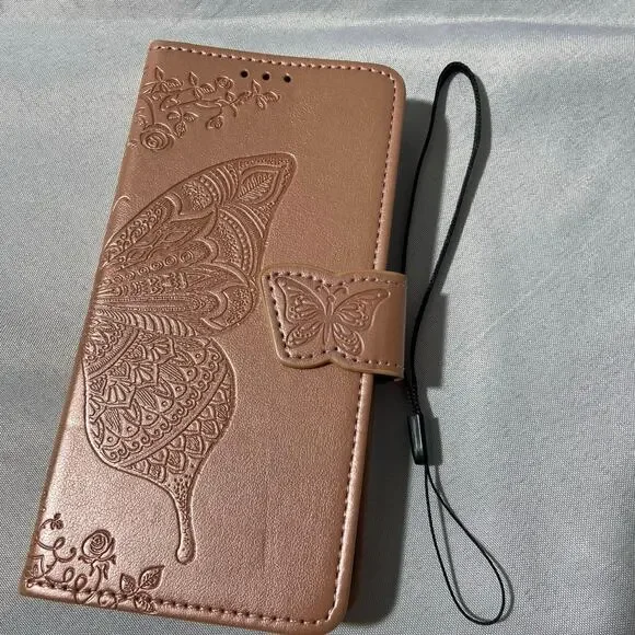 Embossed Butterfly PU Leather wallet phone case for Google Pixel 8 Rose Color