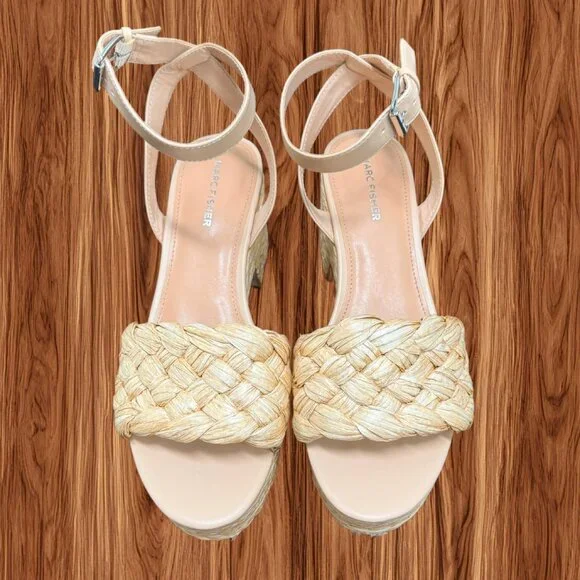 Marc‎ Fisher Women's Steel Braided Raffia Wedge Platform Sandals, Size 10