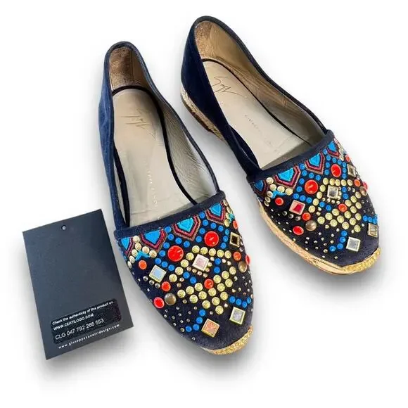 GIUSEPPE ZANOTTI DESIGN navy Jewel embellish espadrilles NWT Authenticated 5-5.5