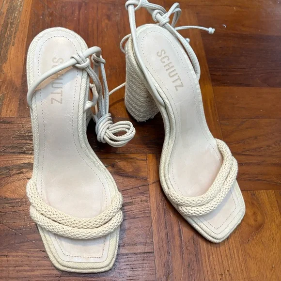 SCHUTZ Cream Braided Rope Strap Sandals