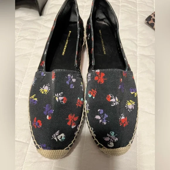 Diane Von Furstenberg Black Floral Espadrille Flats Shoes Women's‎ 9M
