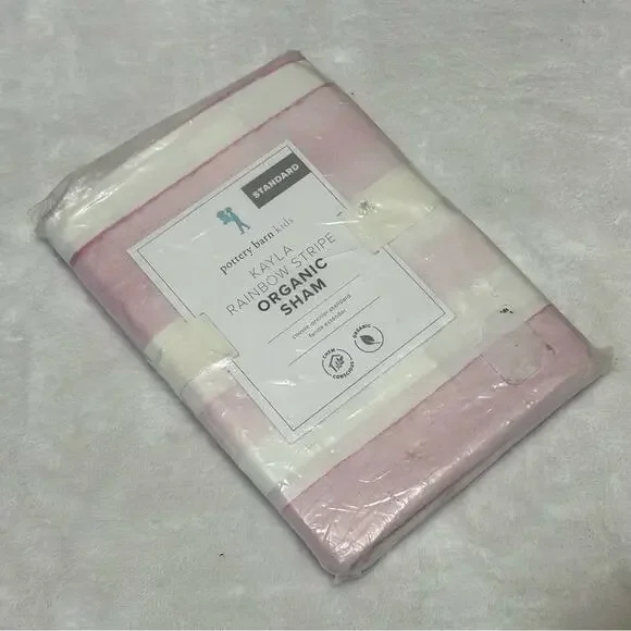 Pottery Barn Kids Organic Sham Standard Pink Whit Kayla Rainbow Pink Stripe NEW
