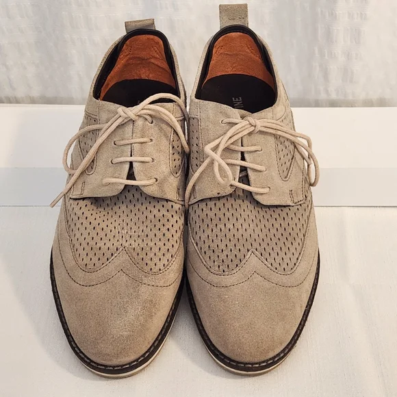 Thomas & Vine Jett Men's Suede Wingtip Derby Shoes‎ Beige Size 8 Preppy Academia