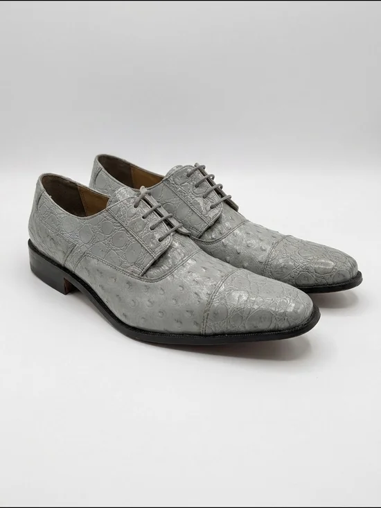 Men's Grey Ostrich-Textured Derby Shoes