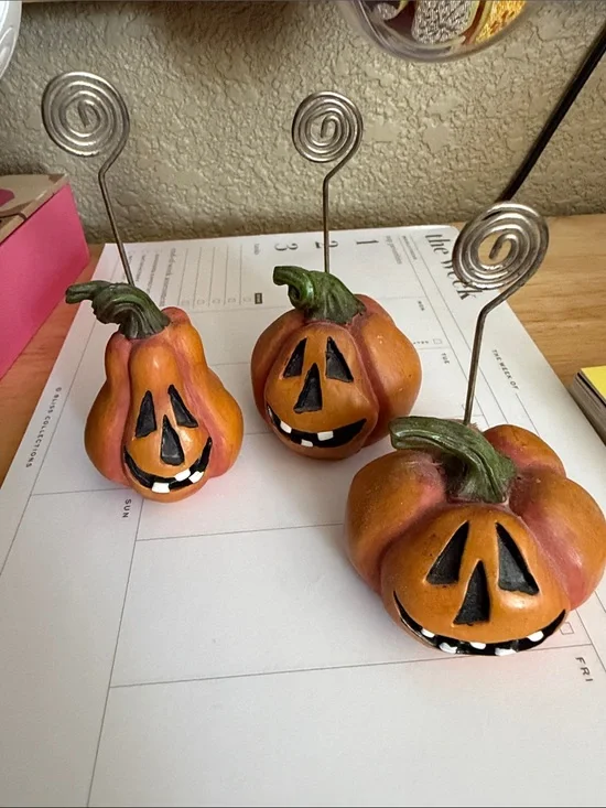 Halloween Pumpkin Memo Clip Holders - set of 3 ceramic