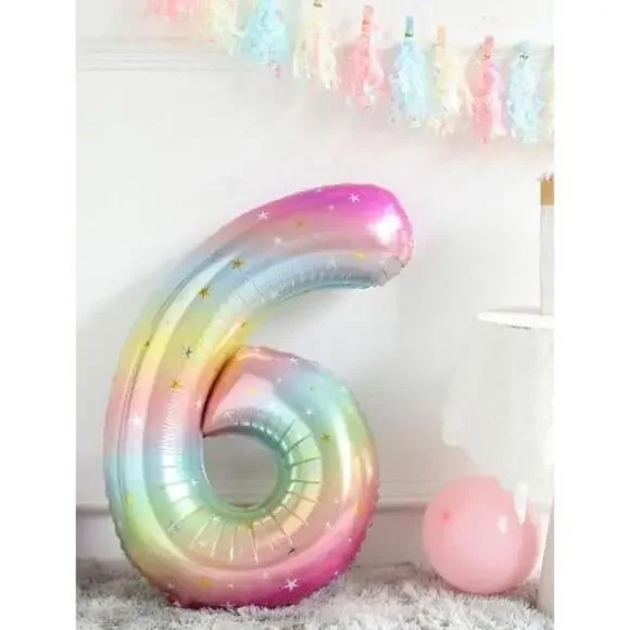 NEW Kids Mylar Balloon Set Large Rainbow Stars Number 6 Birthday Party Decor