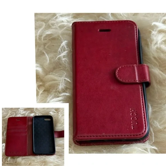 Red Leather Phone Case with Magnetic Closure