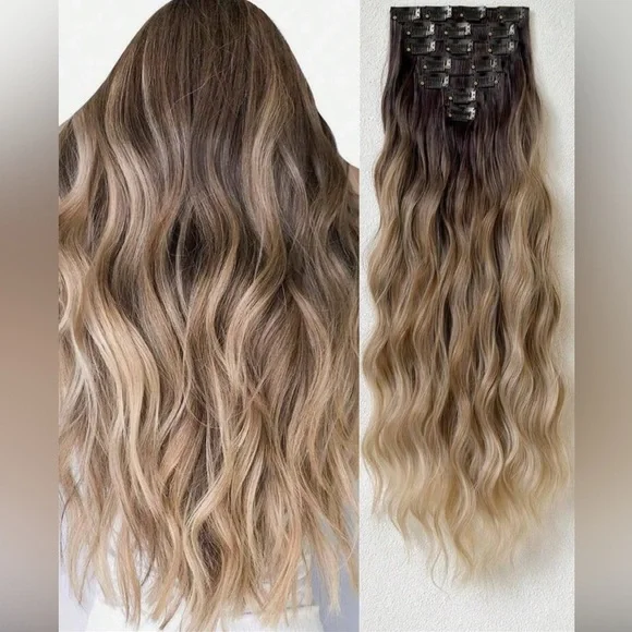 Volumizing Medium Ash Blonde Balayage Clip in hair extensions 22 in