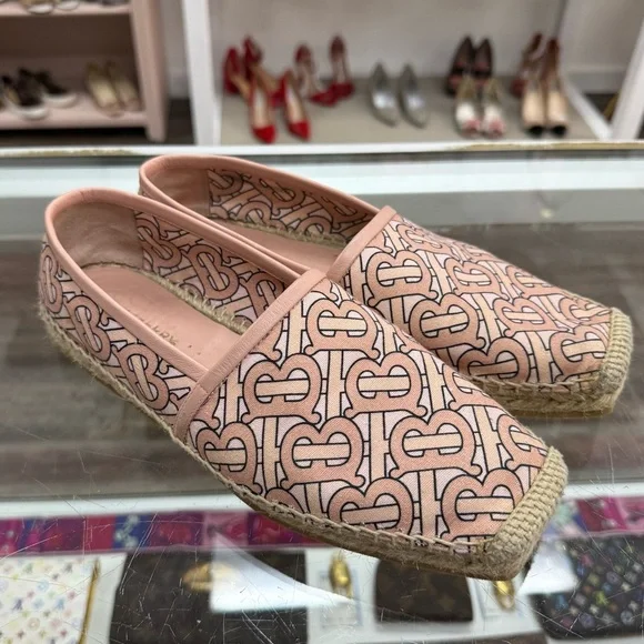 Burberry Monogram‎ Print Cotton Canvas Espadrilles in Pale Copper Pink Women’s 8