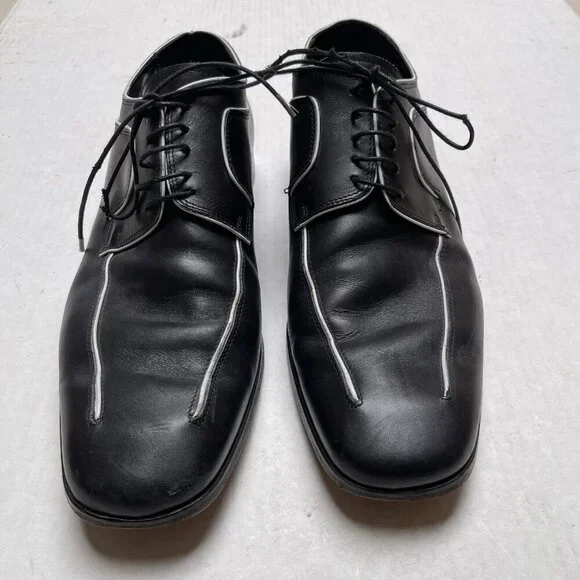 Valentino Mens Sz 12 Oxford Dress Shoes Black Leather White Trim Lace Up Wedding