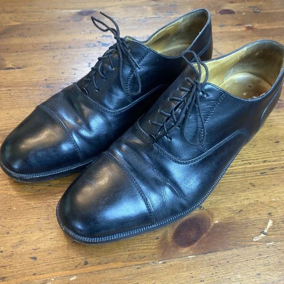 Cole Haan Dress Shoes Men's 10.5 D Black Leather Lace-up Cap-Toe Oxford Italy‎