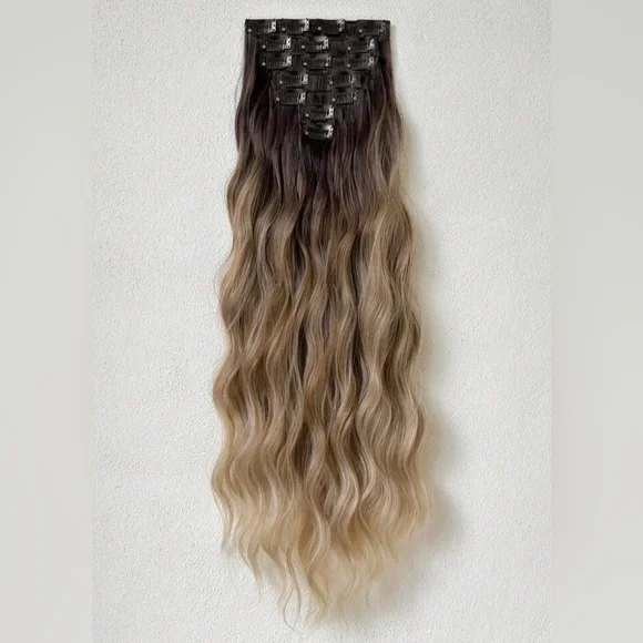 22 In Ashy light Brown Balayage Clip in hair Extensions - Human hair blend