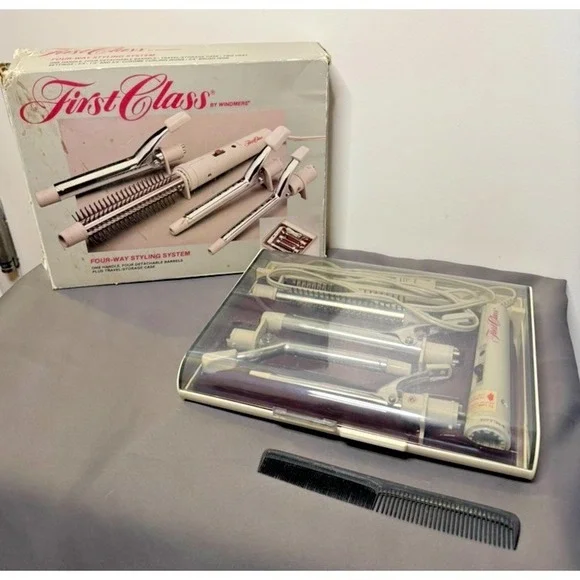 Vtg First Class by Windmere Hair STYLING SYSTEM Curling Iron 4 Barrels Case