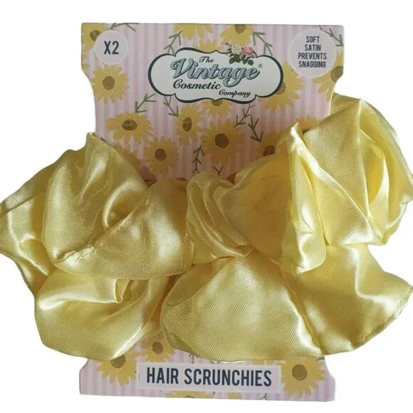 The Vintage Cosmetic Company Yellow Satin Hair Scrunchies 2-Pack