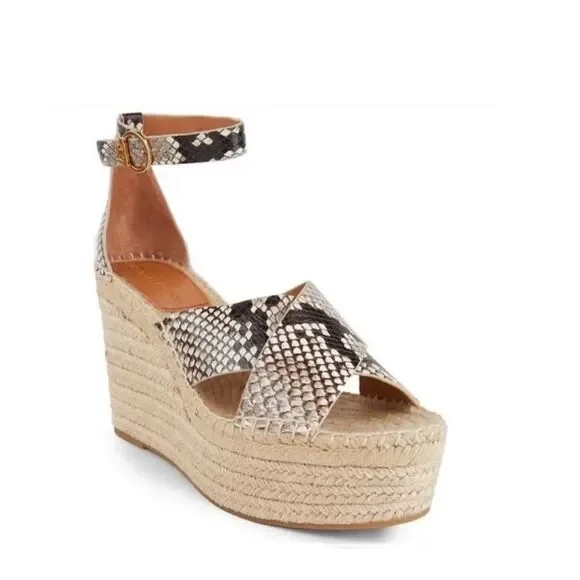Tory Burch Shelby Snakeskin-Embossed Leather Espadrille Sandals, New, Size11
