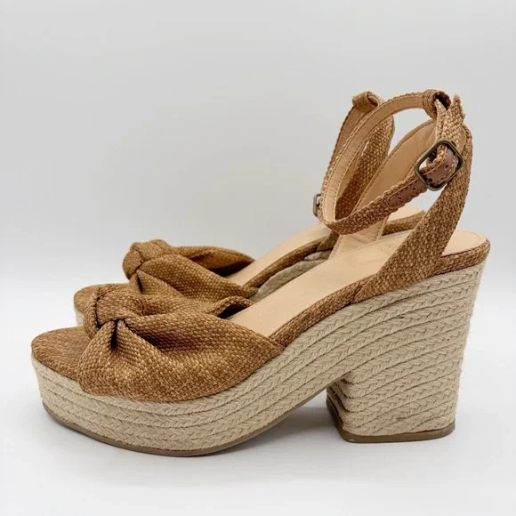 Oasis Society Mackenzie Espadrille Wedge Sandal Sz 9 Platform Ankle Strap Raffia