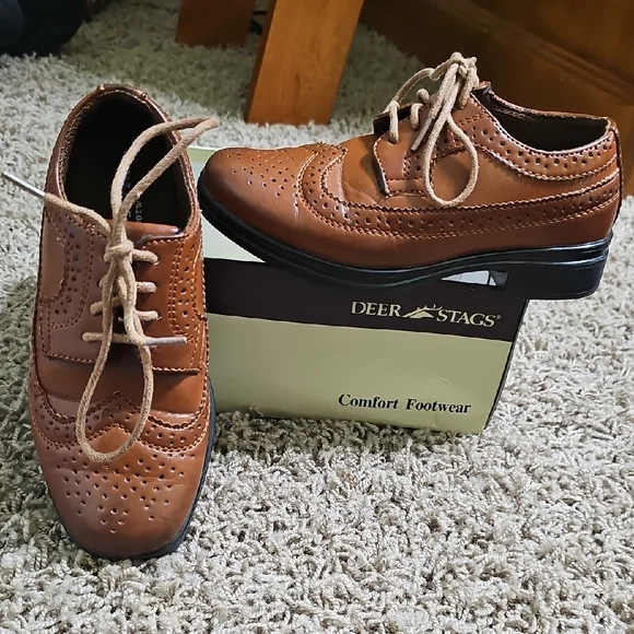 Deer Stags Boy's Brown Ace Wing Tip Oxford Shoes Lace Up