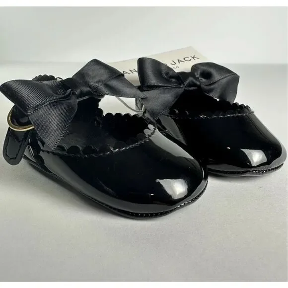 Janie & Jack Baby Bow Ballet Flat Patent Black Size 18-24 Months