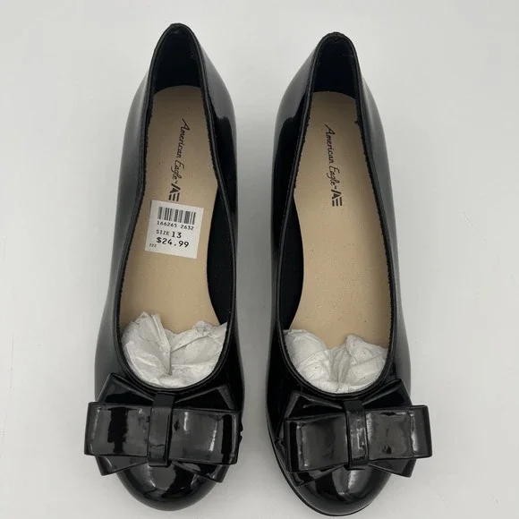 American Eagle Mairin Youth Girls' Black‎ Patent Wedge Heel Dress Shoes size 13