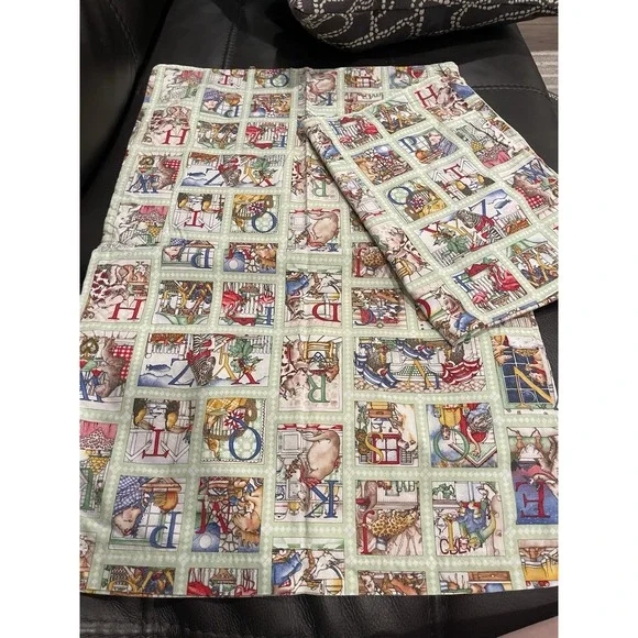 Pillowcase Handmade OOAK Alphabet Letters Animals Blue Red Standard Cotton Qty2
