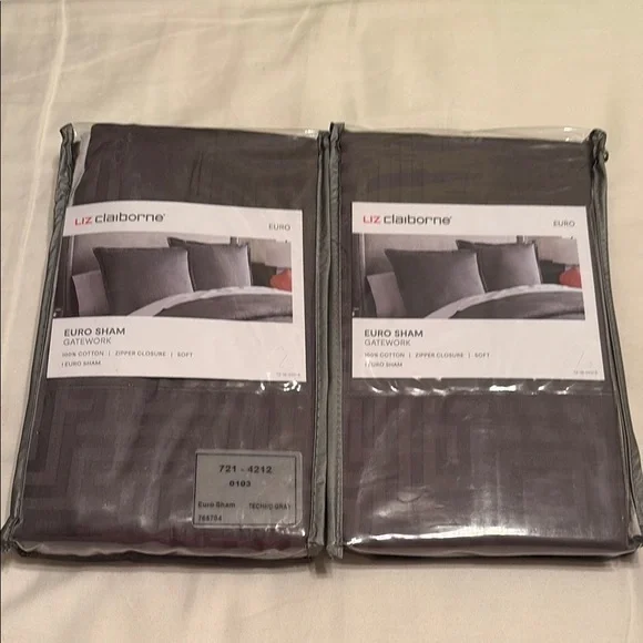 NWT Set of 2 Liz Claiborne Euro Pillow Shams NIP New Grey Neutral Square 26x26