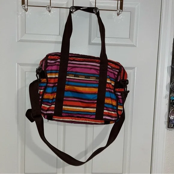 Lesportsac purse vintage computer laptop bag rainbow stripes retro nylon light