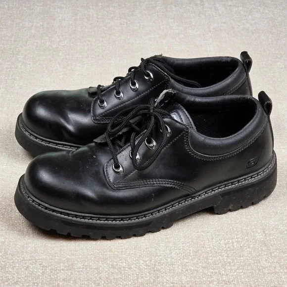 VTG Skechers Jammers Mens 10.5 Black Leather Chunky Lug Sole Oxford Shoes 60101