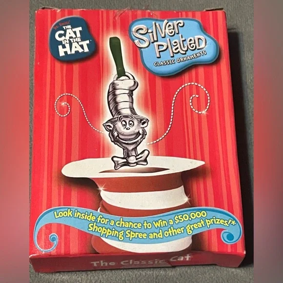 Dr. Seuss Cat in the Hat Silver Plated Classic Cat Ornament 2003 NIB Unused