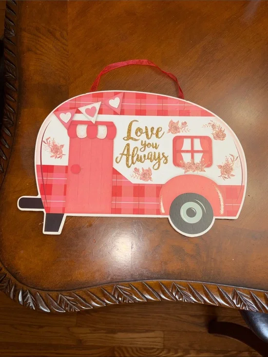 Love You Always Pink Plaid Camper Wall Sign