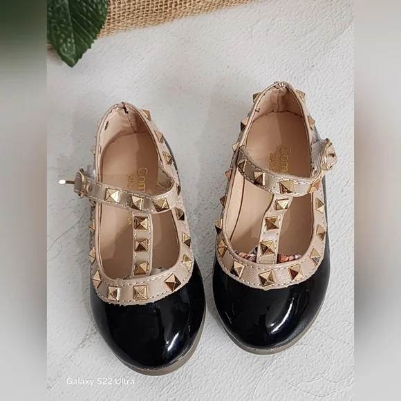 Kids Black and Gold Studded Shoes