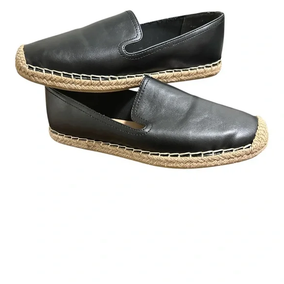 NEW Black Leather flat Espadrille With Jute Toe Cap.‎ Size 6 1/2