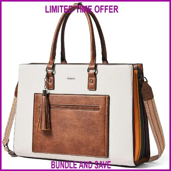 Waterproof Leather Tote Bag for 16 Inch Laptop, Vintage Style