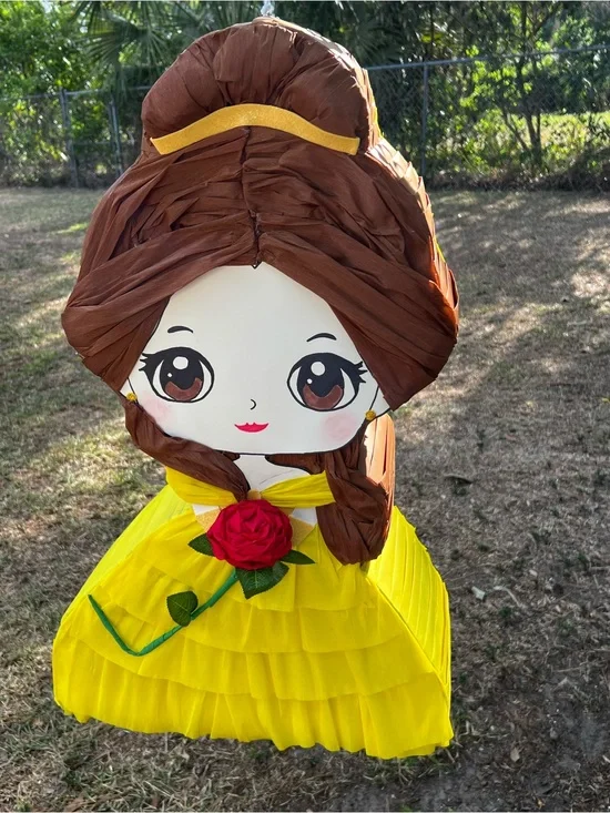 Yellow Princess Doll Piñata with Brown Hair - Party Decoration
