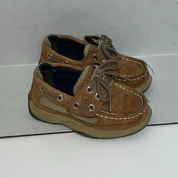 Sperry Youth Brown Leather Lace Up Lanyard‎ Top Sider Loafer Boat Shoes Size 5