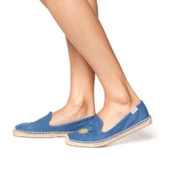 SOLUDOS Embroidered Pineapple Denim Canvas Slip On Beach Summer Espadrilles 8