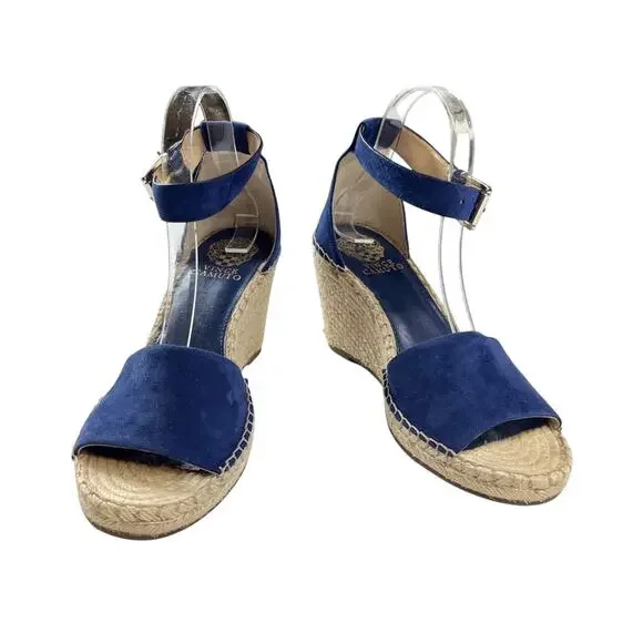 Suede Wedge Espadrille Sandals 8.5 Vince Camuto Leather Leera Moody Blues Whimsy