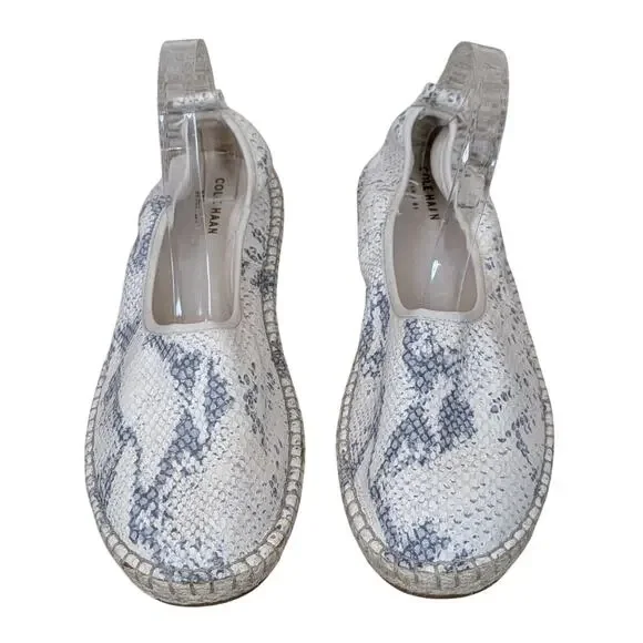 Cole Haan Cloudfeel Espadrille Ivory Grey Snakeskin Print Size 10.5 Women's