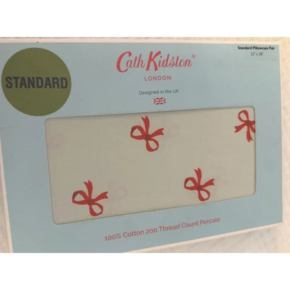 Cath Kidston New London Bow Ruby Sage Standard Pillowcase Pair 21x28