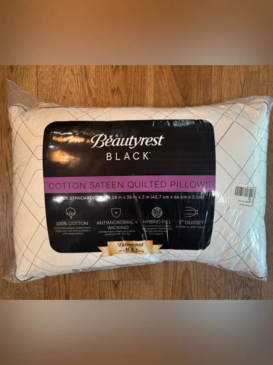 BEAUTYREST BLACK 2pk Luxurious Cotton Sateen Down Alternative Pillows
