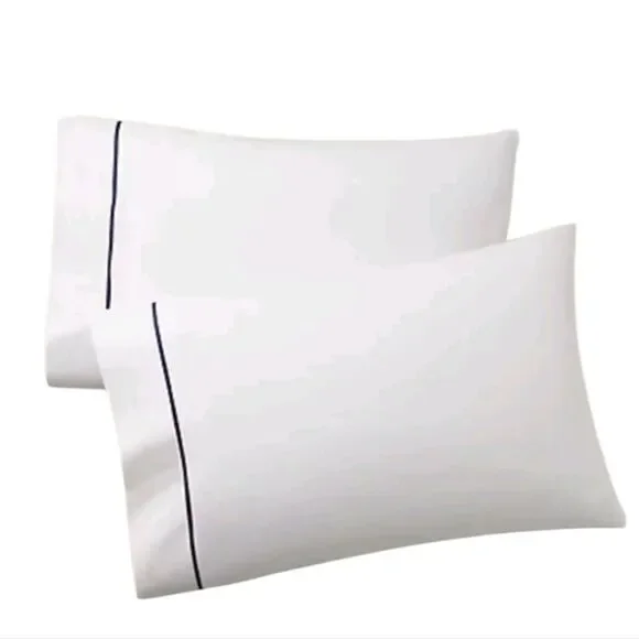 NWT Ralph Lauren Two King Pillow Case White Polo Navy Organic Cotton Palmer