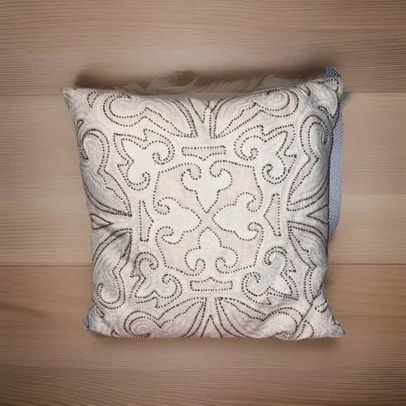 Linen Blend Beaded Embroidered Square Pillow Sham On A Feather Filled Pillow