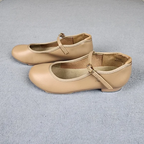 Danshuz Tap Shoes Girls 1.5 Tan Star Tone Taps Adjustable Strap
