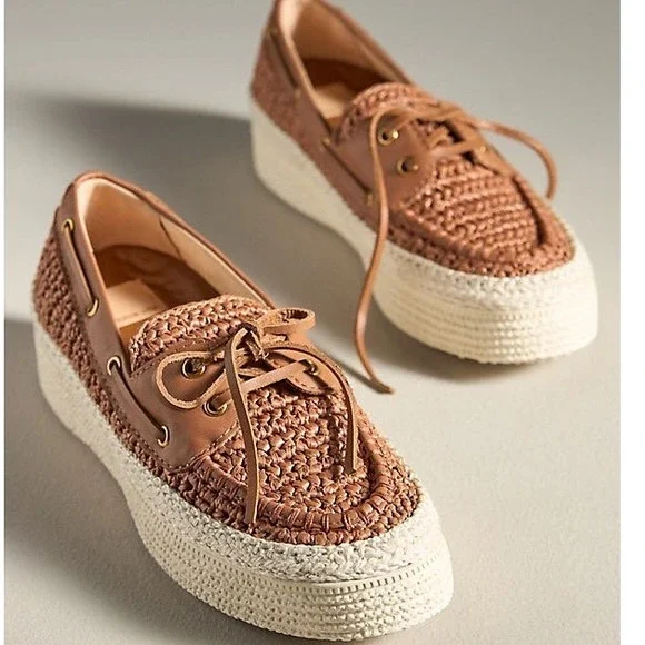 NIB Dolce Vita Lambo Cognac Knit Platform Espadrille Boat Shoes Women Sz 9