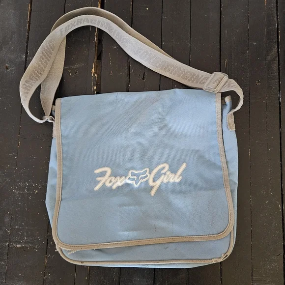 Fox Racing Riders Vintage Blue Grey Girl Messenger Bag Laptop Shoulder Y2K 90s