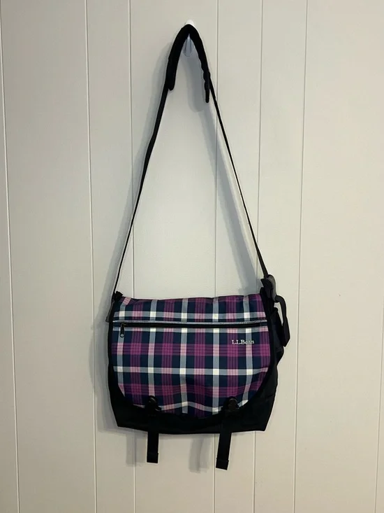 L.L.Bean Messenger bag in black and‎ purple plaid